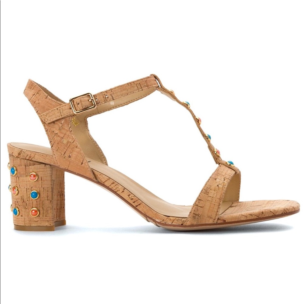 Embellished Natural Cork Low Block Heel Sandal - Picture 6 of 8